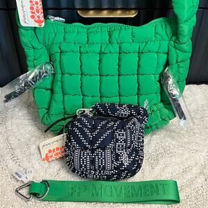 Free People Quilted Baby Carryall Sling Bag + Keychain + Printed Micro Pouch